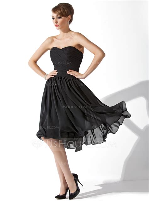 a line princess sweetheart knee length chiffon little black dress with