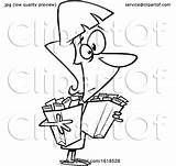 Receipts Carrying Bags Cartoon Woman Lineart Toonaday sketch template