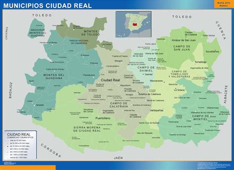 municipalities ciudad real wall map  spain wall maps  countries
