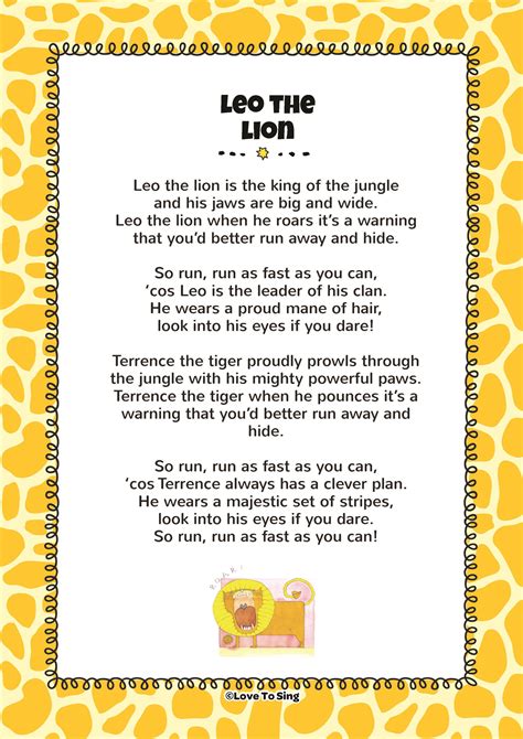 leo  lion animal song kids poems preschool songs kindergarten songs