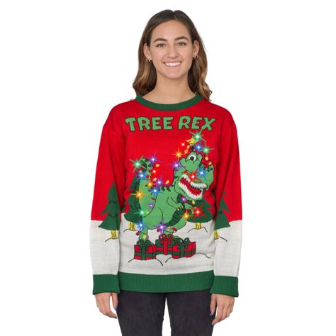women s tree rex light up t rex ugly christmas sweater