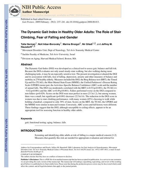 dynamic gait index  healthy older adults  role  stair climbing fear