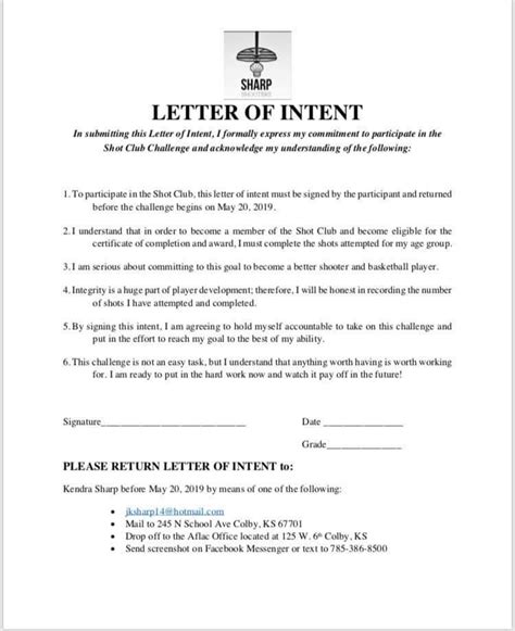 letter  intent challenge  intentions basketball understanding