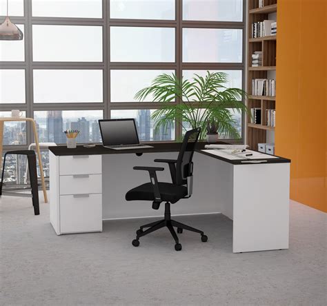 modern  shaped desk  white deep gray computerdeskcom