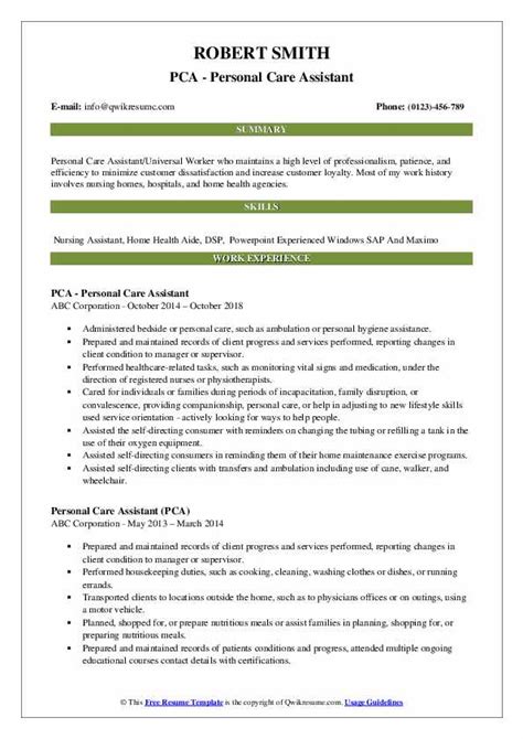 personal care assistant resume samples qwikresume