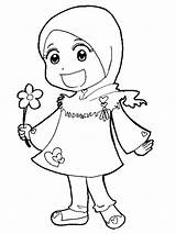 Mewarnai Muslim Kartun Islami Perempuan Muslimah Sketsa Paud Diwarnai Tk Berjilbab Soleha Kecil Bunga Berkerudung Lembar Rebanas Sd Gadis Menggambar sketch template