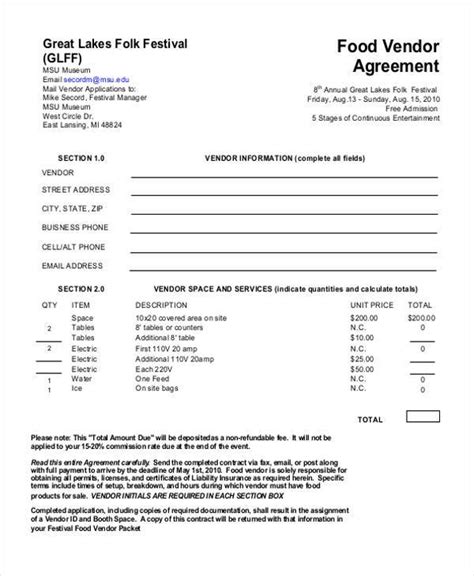vendor agreement template  hq printable documents