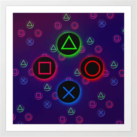 lets play neon ps controller buttons art print  edmproject society