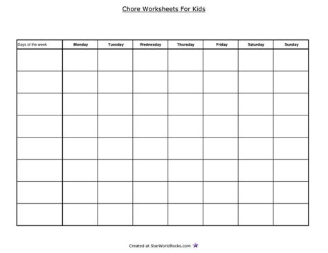 freeprintableblankchorecharttemplates printable chore chart