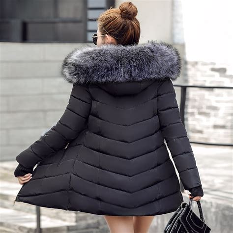 Black 2018 Winter Jacket Women Large Fur Outerwear Long