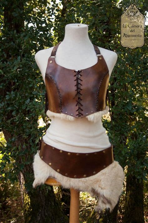 tribal barbarian female costume leather fur chest belt