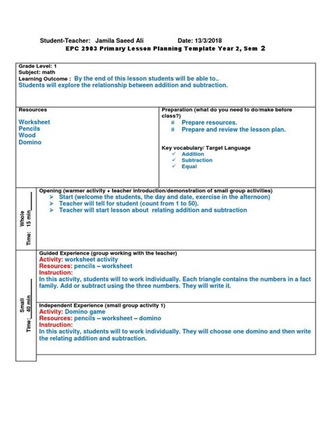 small group lesson plan template  lesson plan template math lesson