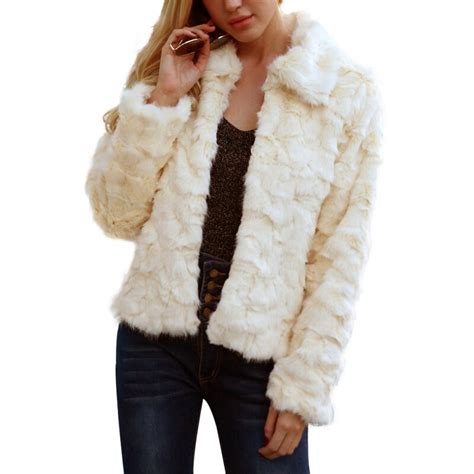Winter Fall 2018 Faux Fur Coat Women Beige Shaggy Fluffy Fur Jackets