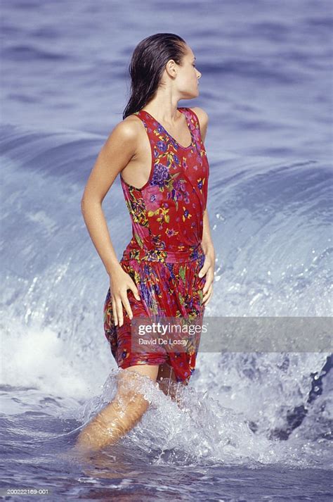 Woman With Wet Perfect Body Standing Up In Sea Wearing Stylish Bikini