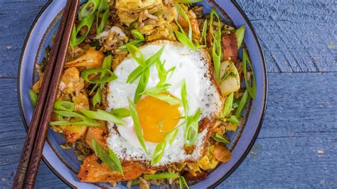 Rachael S Chicken And Kimchi Stir Fry With Bacon And Egg Fried Rice
