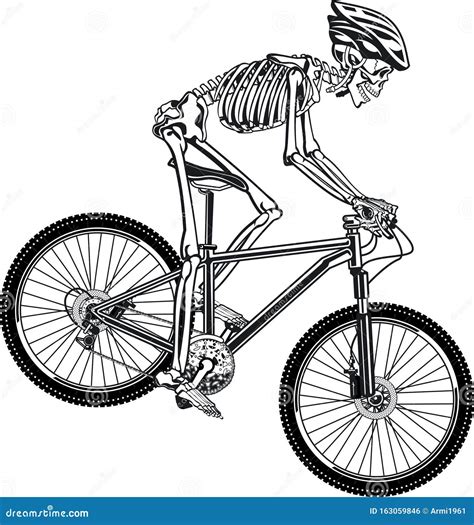 human skeleton riding mountain bicycle stock vector illustration