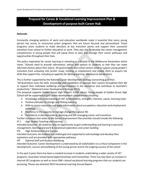 draft proposal  careers vocational learning improvement plan