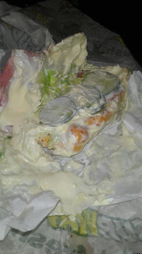 gross subway sandwich loaded  mayo   work  disgruntled employee photo huffpost