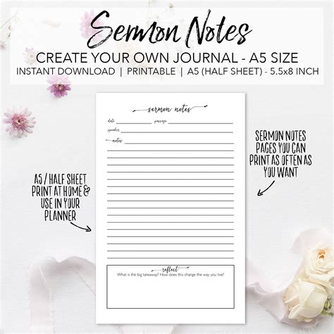 sermon notes printable planner pages create   sermon etsy