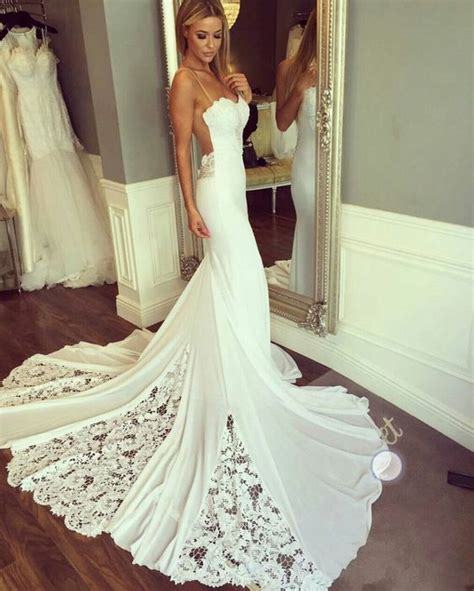 Mermaid Sexy Wedding Dress Spaghetti Straps Wedding Dresses Bridal
