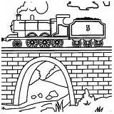 Coloring Steam Train Bridge Railroad Amazing Over Netart sketch template