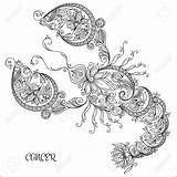 Coloring Cancer Zodiac Drawn Horoscope Pattern Hand Book Stock Illustration Designlooter Depositphotos Symbol Flowers Line sketch template