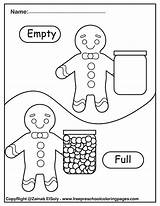 Gingerbread Empty Preschool Man Opposites Printable Worksheets Kids Coloring Kindergarten Christmas sketch template