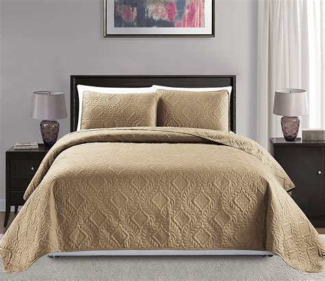 fancy linen  pc  size diamond bedspread bed cover embossed solid taupe  fullqueen