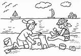 Kinder Sandburg Bauen Ausmalbilder Ausmalen Malvorlage Malvorlagen Kostenlose Strand Sommerferien Familie Drucken sketch template