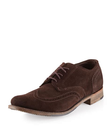 vintage shoe company langdon suede oxford chocolate  brown  men   lyst