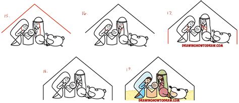 draw cartoon nativity scene  mary jesus  joseph