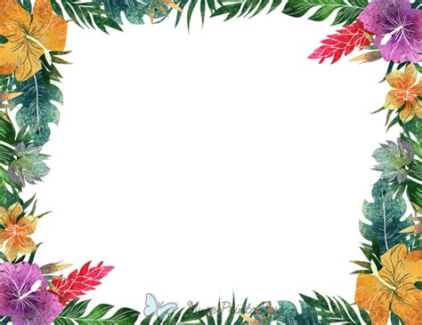 printable landscape watercolor tropical flower page border