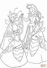 Coloring Fairies Pages Sleeping Beauty Good Dressed Butterflies Printable Supercoloring Anime sketch template