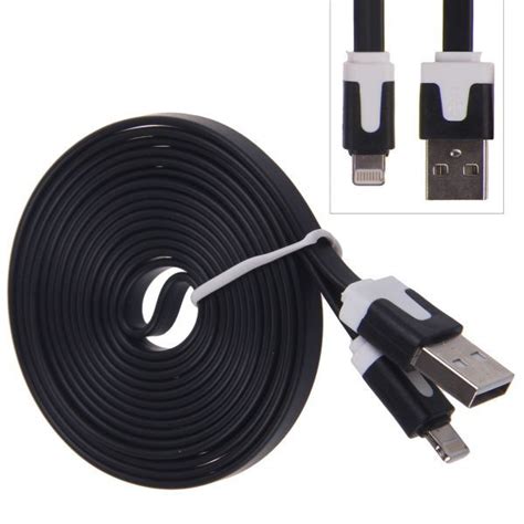 wholesale black  ft flat  pin usb data charger cable  iphone  ipod nano  ipad  mini