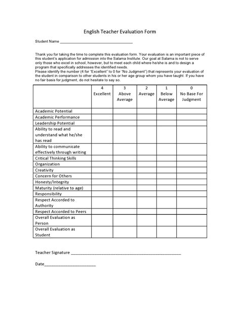 printable teacher evaluation form  administrators printable forms
