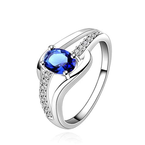 buy  shipping wholesale fashion jewelry silver plated ring blue stone