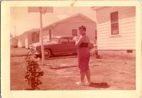 Vintage Photo Classic 1950s Car With Teen Girl Practicing Basketball