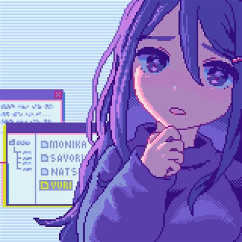 Yuki Nanami On Tumblr Image Tagged With Pixel Art Animated  Ddlc Yuri