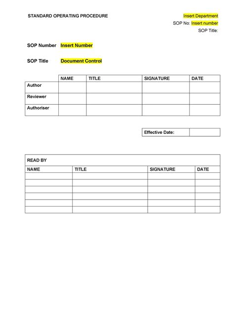 method  procedure document template  template