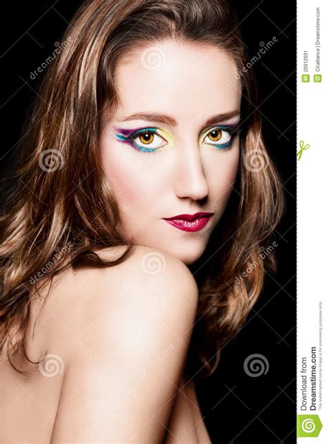 Brown Hair Girl With Extravagant Makeup R Stock Image
