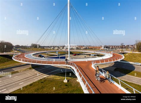 hovenring  roundabout  cyclists  pedestrians hanging stock