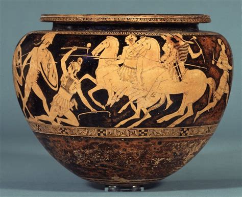 pottery red figured dinos mixing bowl with theseus and the amazons greek art ancient