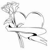 Coloring Pages Ribbons Hearts Getdrawings Roses sketch template