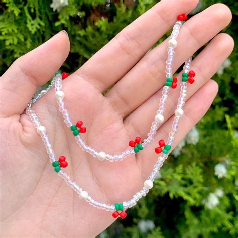 mini cherry pearl necklace length    depop   beaded necklace diy beaded
