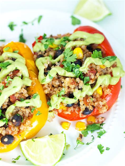 vegan mexican stuffed peppers {slow cooker recipe} happy healthy mama