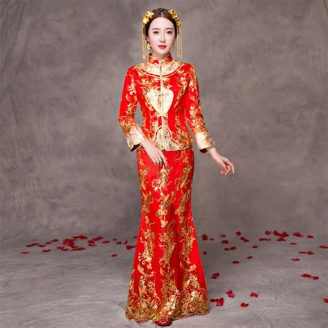 traditional chinese wedding gown 2017 new cheongsam cotton bride dress