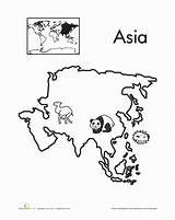 Asia Worksheets Continents Coloring Pages Map Color Worksheet Kids Continent Geography Fun Asie Kindergarten Countries Education Coloriage Colouring Template Teaching sketch template
