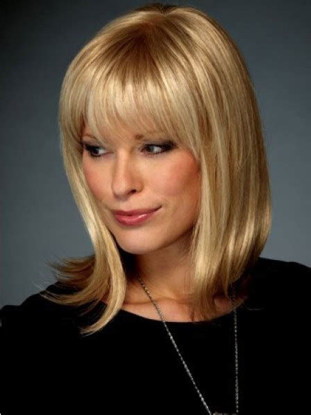 Sleek Straight Human Hair Lace Front Women Wigs With Bangs