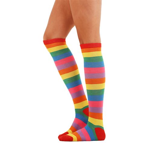 Womens Pair Of Colorful Assorted Bright Knee High Striped Socks Long