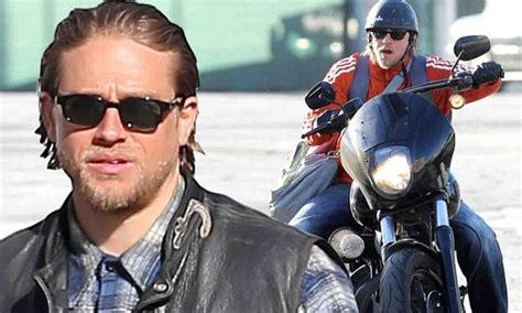 charlie hunnam roars off on his motorcycle after day of filming sons of